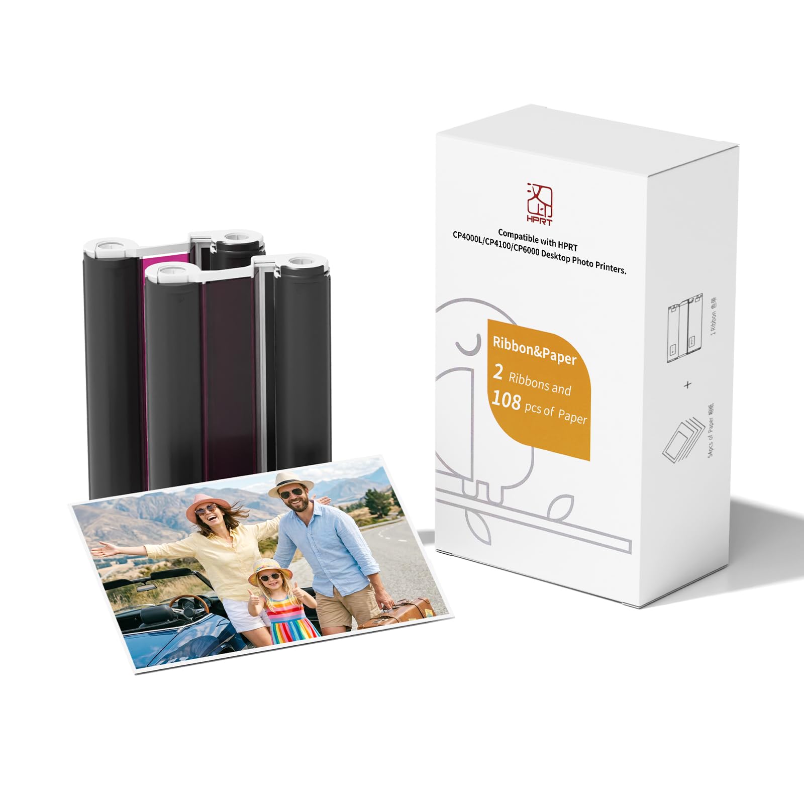 HPRT Carta e nastro per stampante fotografica CP4100, 108 fogli e 2 nastri