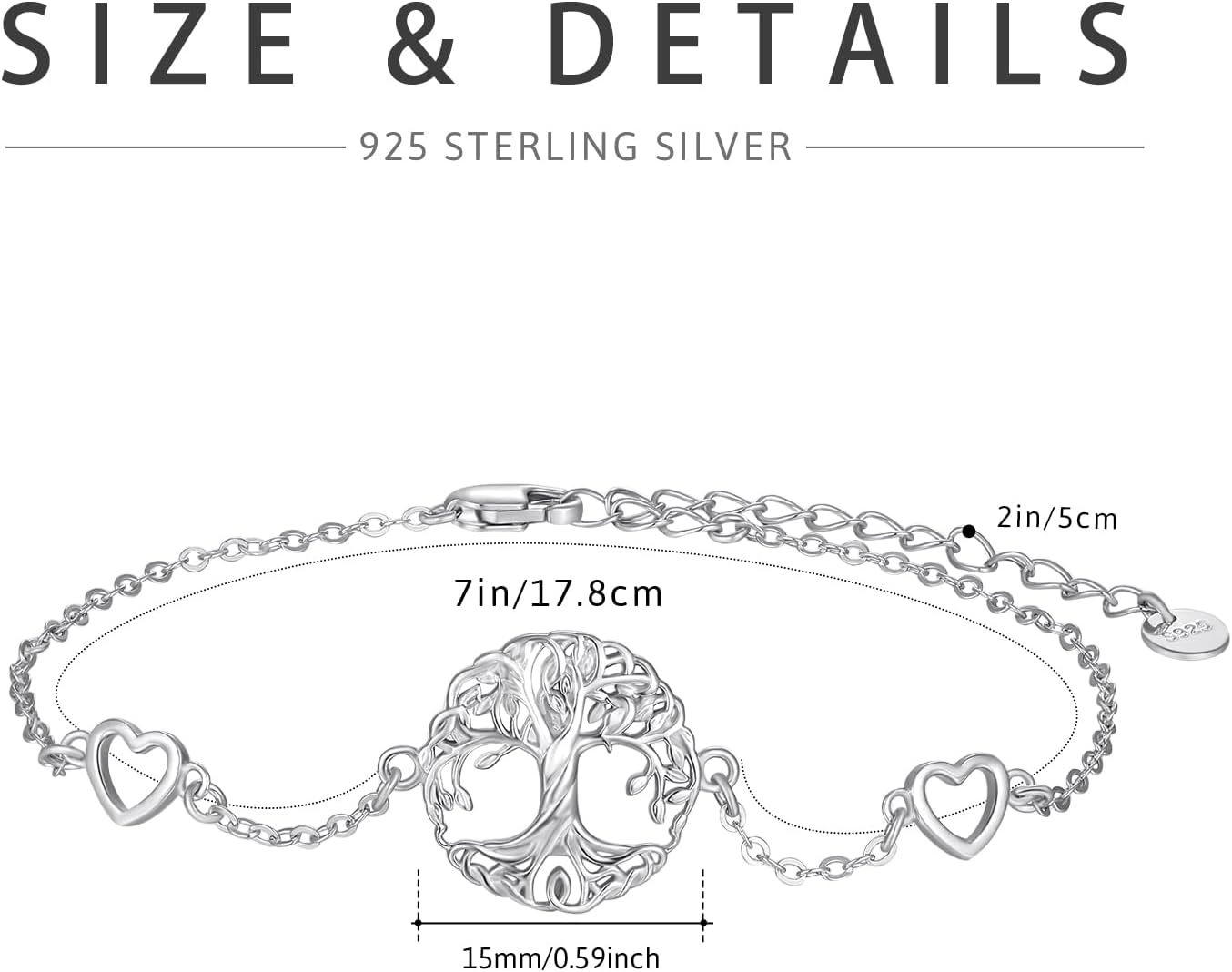 Cuoka Tree of Life Bracelet S925 Sterling Silver Heart Abalone Family Tree Nature Bracelets Jewelry for Women Anniversary Birthday Christmas Gifts for Wife Mom Her with Gift Box - Image 2
