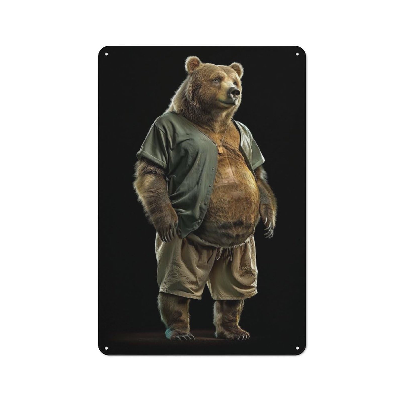 Junmoney Grizzly Bear Fat Tin Wall Plaque 30X20cm With For Workshop Wall, Suited To Makers And Diy Enthusiasts