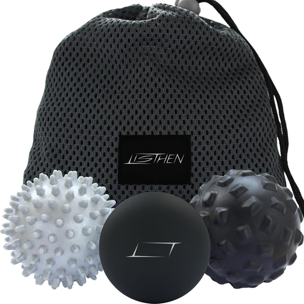 Pallina per Massaggio Muscolare, Massage Ball per Fisioterapia e Circolazione Sanguigna, Palline Pilates Massaggio Piedi, Decontratturanti per Schiena, Spalle e Collo, Set di 3 Palline