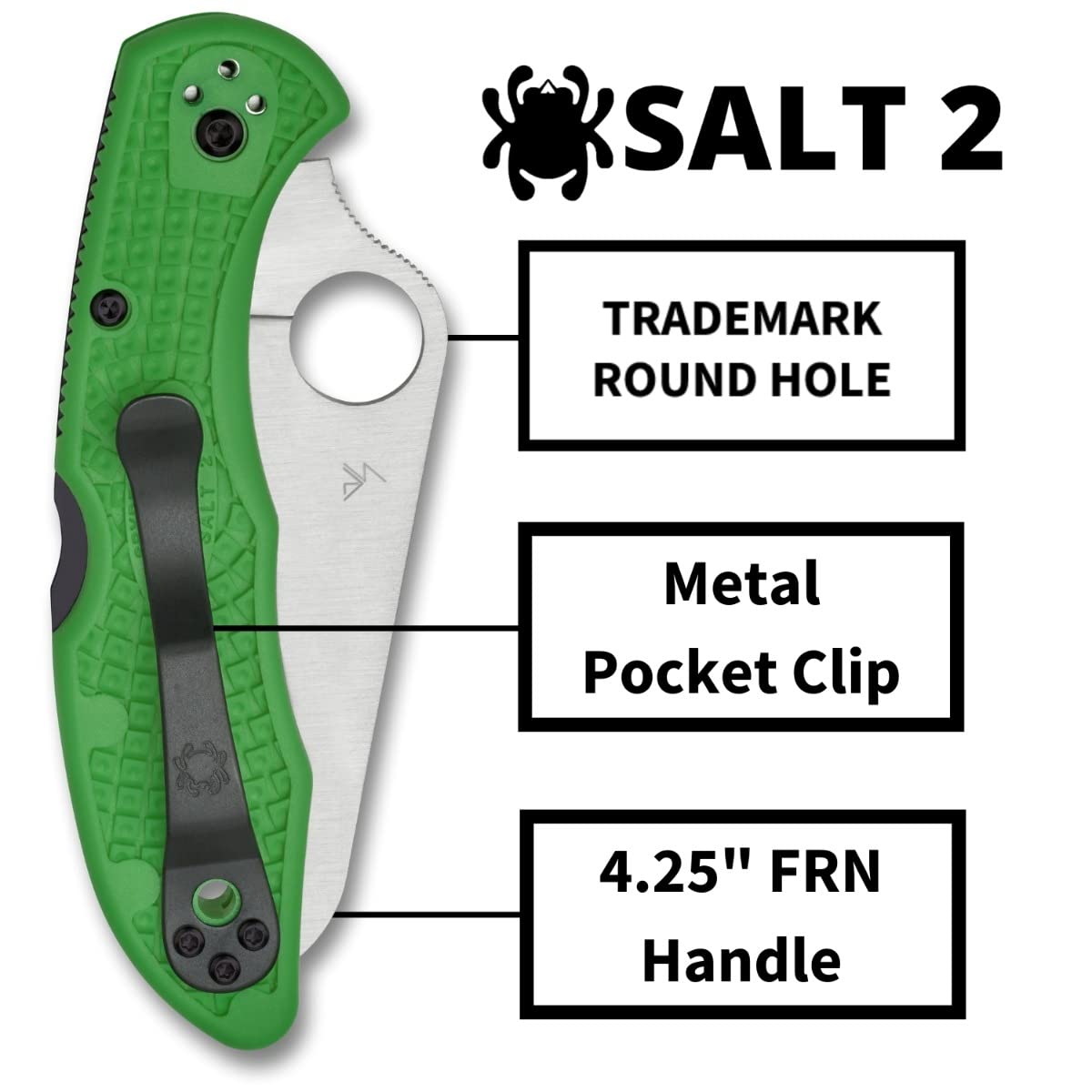 Spyderco Salt 2 Folding Pocket Knife with 3" LC200N Steel Blade and FRN Handle - EDC Knife for Men and Women, Perfect for Hunting, Tactical, Camping, Survival, Hiking - SpyderEdge - C88FSGR2