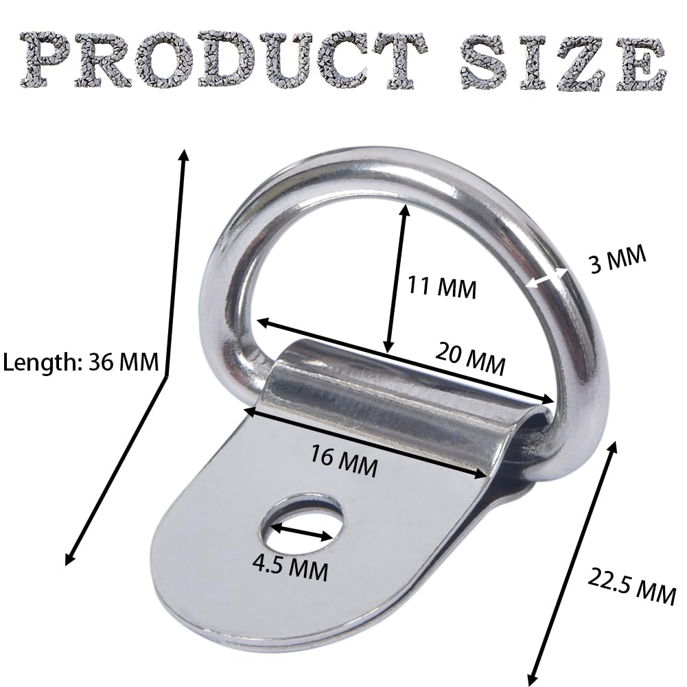 Jamiikury 4Pcs D-Ring Tie Down Anchors, 1/4 Inch Silver Tie Down Hooks With Mounting - View #8