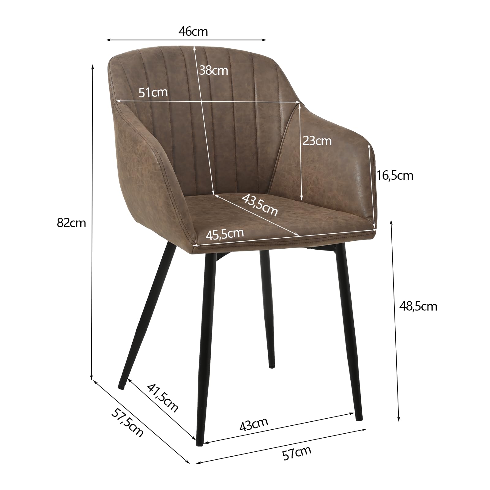 Goeurvant Sedie Sala da Pranzo con Seduta Imbottita Sedie Cucina Set da 6 Sedia da Cucina in PU con Gambe in Metallo, Marrone Scuro