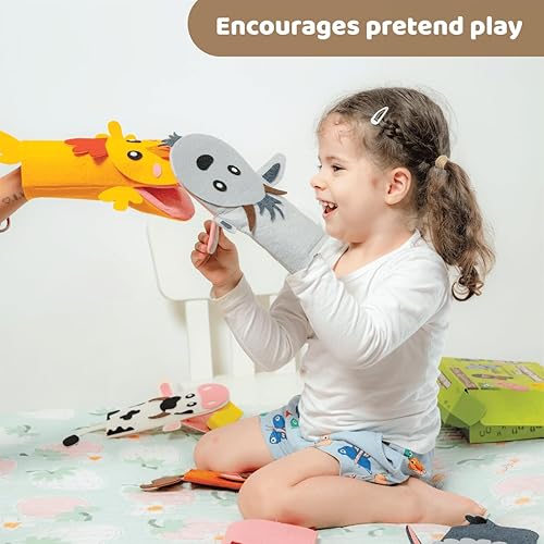 Miniatura 4 de jackinthebox Kit de fabricación de marionetas de mano, 6 animales de granja, kit de manualidades de fieltro para niños, kit creativo de manualidades