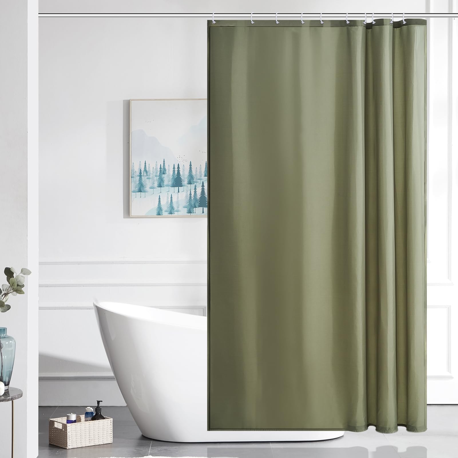Furlinic Shower Curtain Mould Proof Resistant Wetroom Bathroom Polyester Fabric White 7ft Shower Curtains Liner Waterproof Rustproof Washable Weighted with 12 Hooks Extra Long 180x210cm 72x84. — view 208