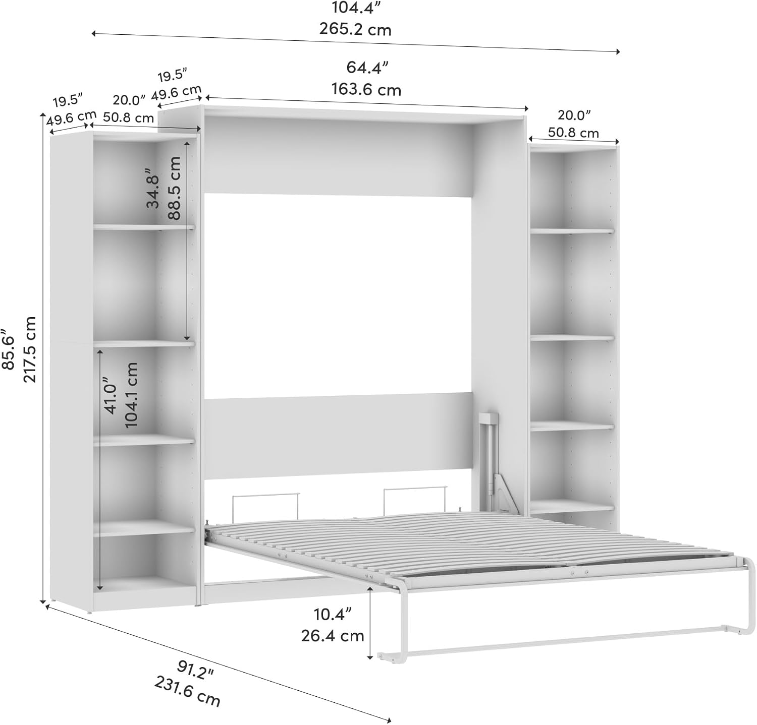 Bestar Claremont Queen Murphy Bed with Closet Organizers (105W) in White, Space-Saving Sleeping Arrangement for Multipurpose Room