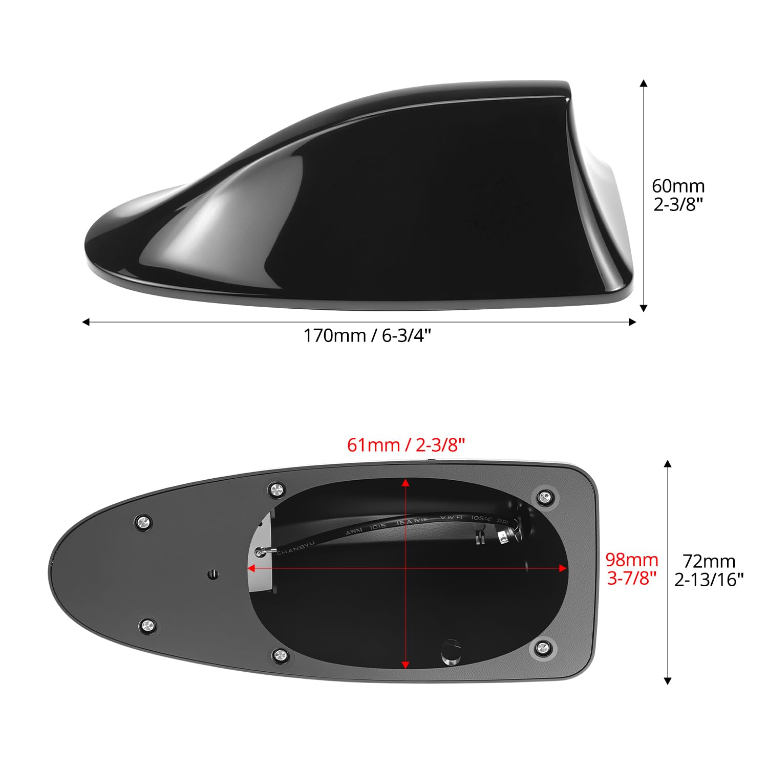QWORK® Copertura universale per antenna a pinna di squalo per auto - Ricezione del segnale AM/FM con base adesiva per auto, SUV, camion, furgoni
