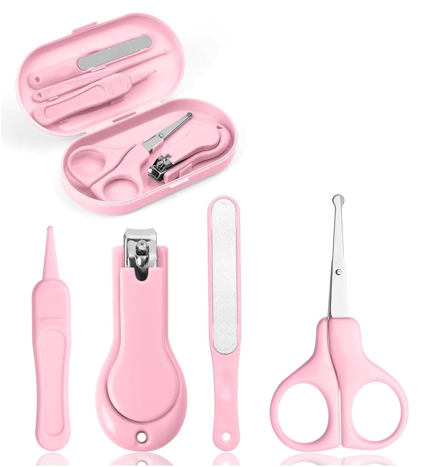 Baby Nail Care Kit for Newborn & Infant 4-in-1 Grooming Set with Nail Clipper, Safety Scissors, Nail File & Ear Pick Safe, Bpa-Free, Travel Case Newborn Baby Grooming Kit (0+ Months) (Pink)-image-7