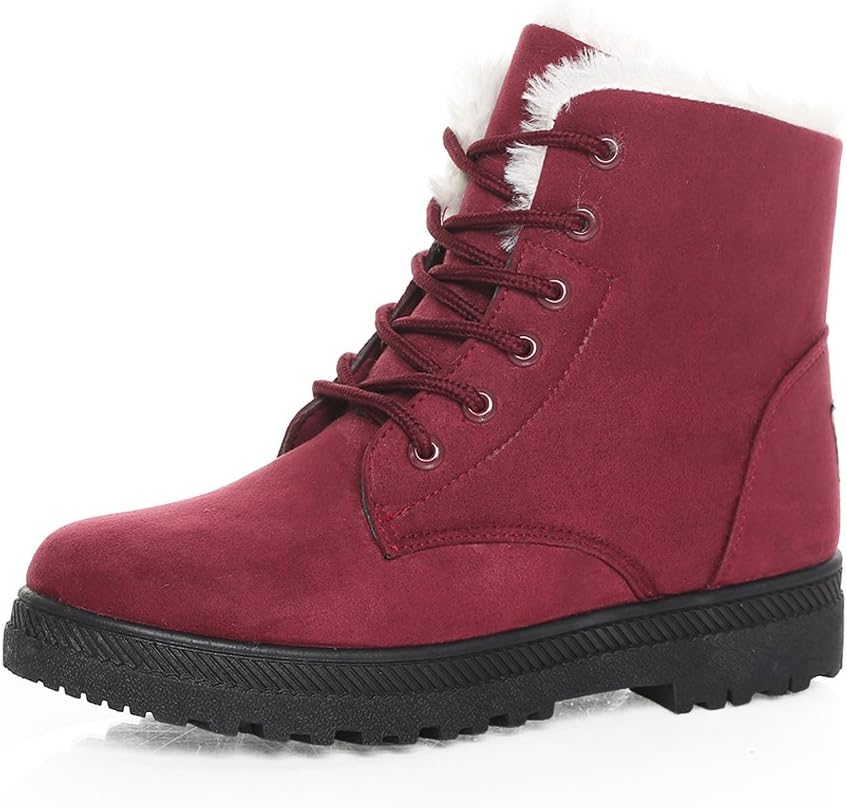 MissFine Women's Lace-up Snow Boots Fashion Waterproof Winter Shoes