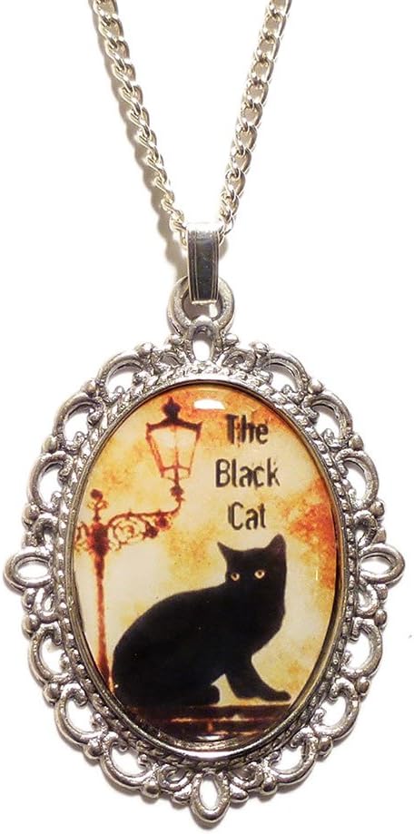 LunarraStar Women Silver Plated Oval The Black Cat Necklace Pendant