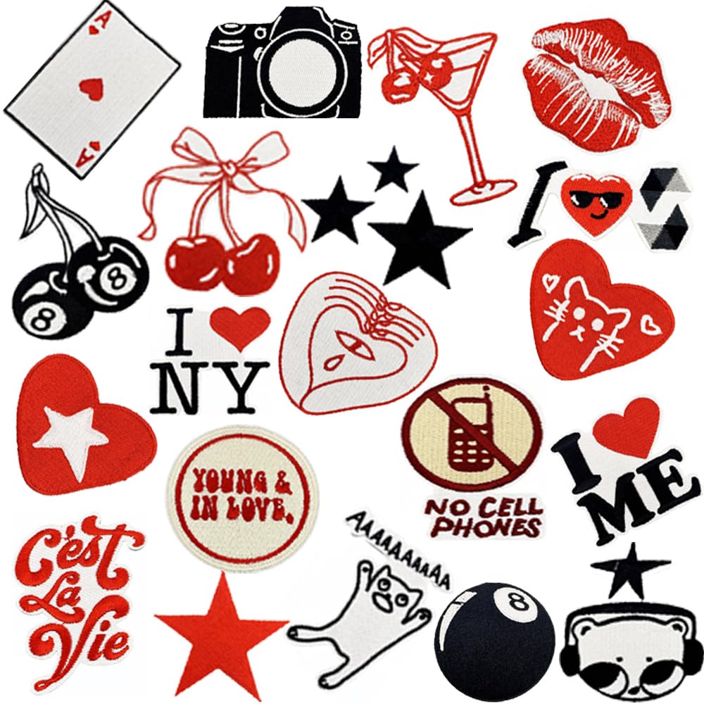 20 PCS Downtown Girl Iron on Patches Cool Trendy Y2K Aesthetic Embroidered Applique Patches for Jackets Vests Coat Uniforms Jeans Dress Hat Backpacks Pants Clothes DIY Decoration Bags