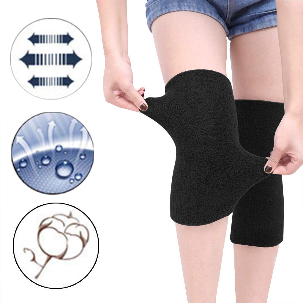 Elastic Longer Version Of Sports Knee Pads Thigh High Warmer Arthritic Thermal Knee Braces Support Compression Sleeves(2 Pieces),Black -XXL