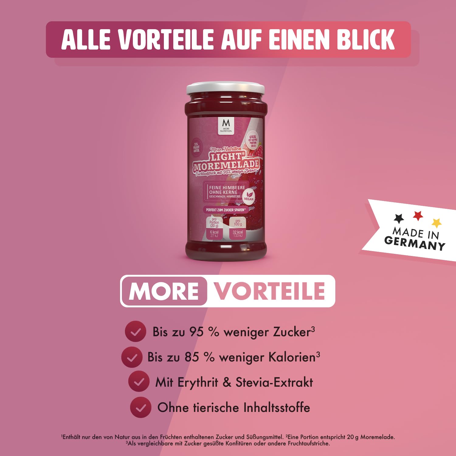 MORE Moremelade, 4 x 240g, Feine Himbeere, Light Fruchtaufstrich  