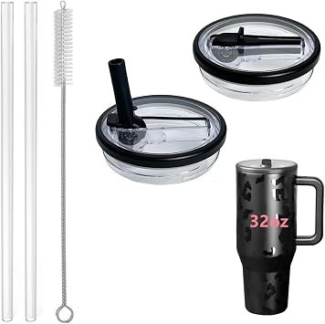 32 oz Tumbler Flip Straw Lid Replacement Fit for HydroJug Traveler Only,2 Pack Leak Proof for HydroJug Lid Replacement Spill Proof Reusable Tumbler Cover Compatible with 32oz Cup Accessories Black