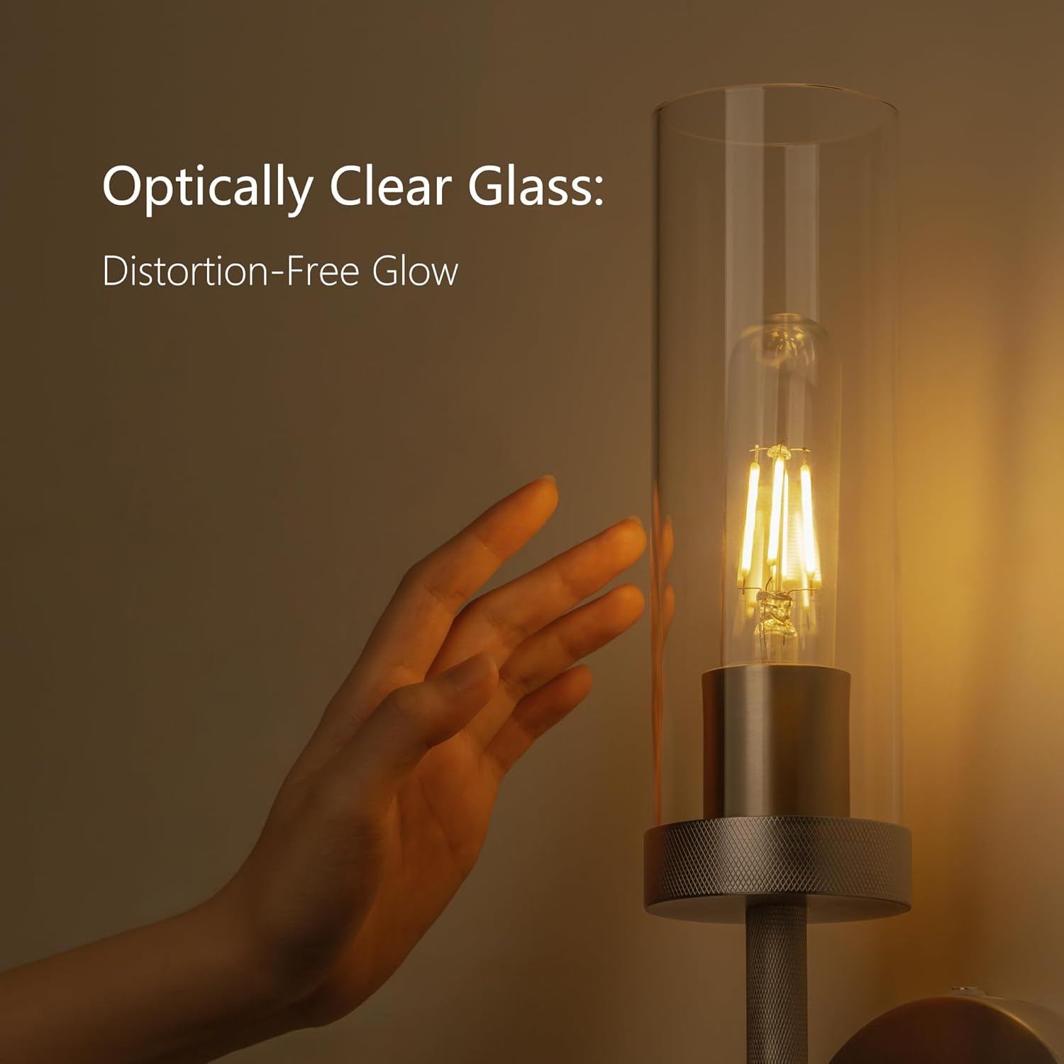 Solid Brass Wall Sconce - E26 Base Brushed Nickel Modern Wall Light, Clear Glass Shade, Easy Install for Living Room, Bedroom, Reading, Hallway (Bulb not Included)