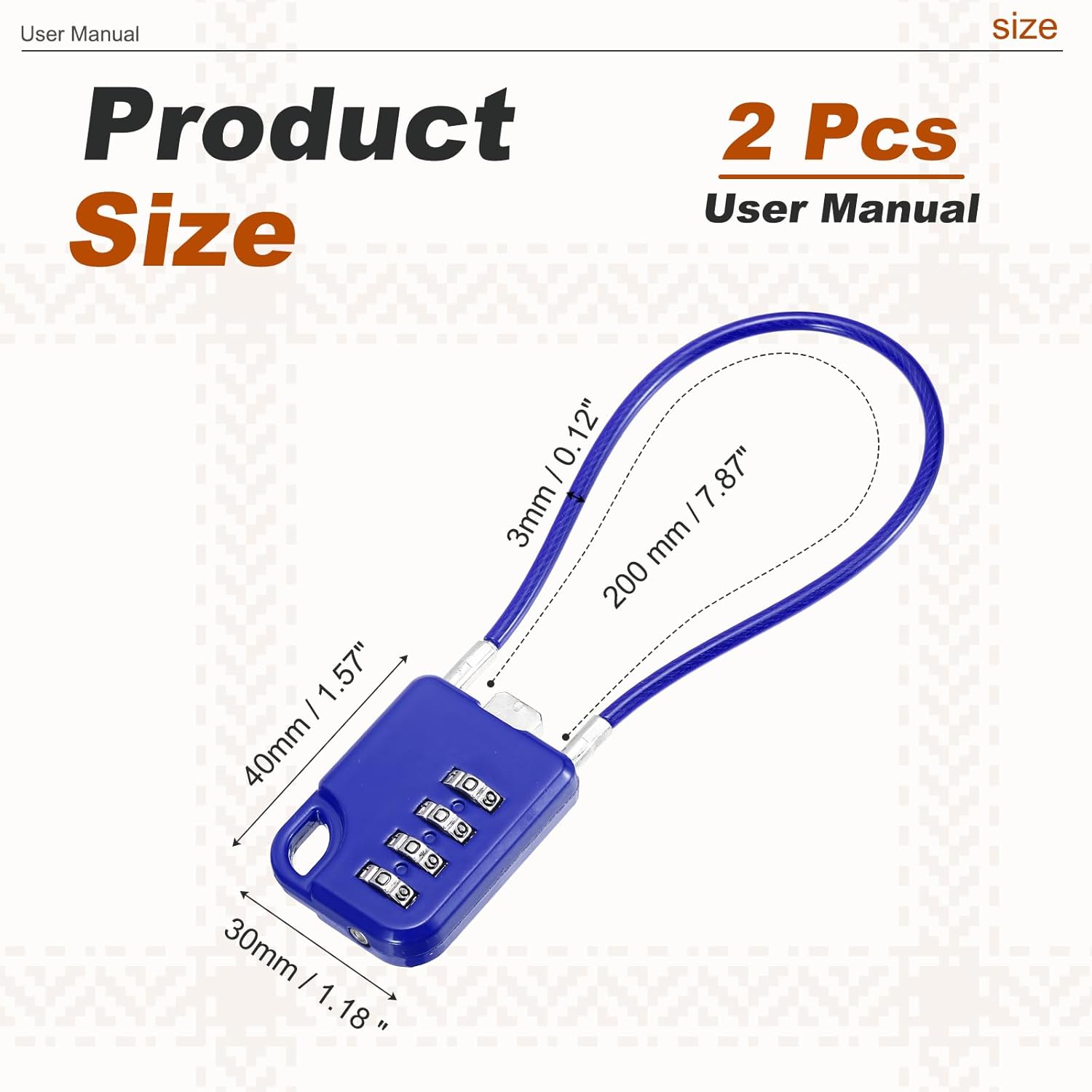 PATIKIL Combination Padlock (7.9 Inch, Dark Blue) (2 Pcs), 4-Digit Combo Padlock Luggage Locks with Coated Steel Wire Rope, Suit for Gym Locker/Fence/Storage/Backpack/Toolbox/Cabinets