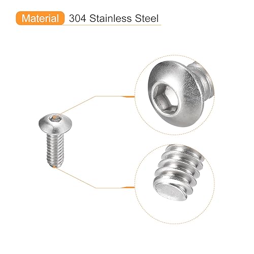 Miniatura 4 de uxcell Tornillos de cabeza de botón #2-56x14, 100 tornillos hexagonales de acero inoxidable 304, tornillos de rosca completa