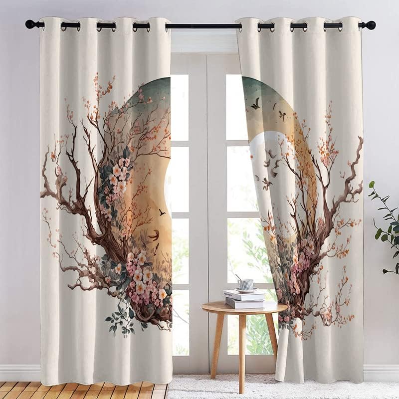 Miniatura 3 de TAKUAN Sakura - Cortinas opacas de estilo japonés para dormitorio, sala de estar, juego de 2 paneles de 63 pulgadas de largo, cortinas con ojales