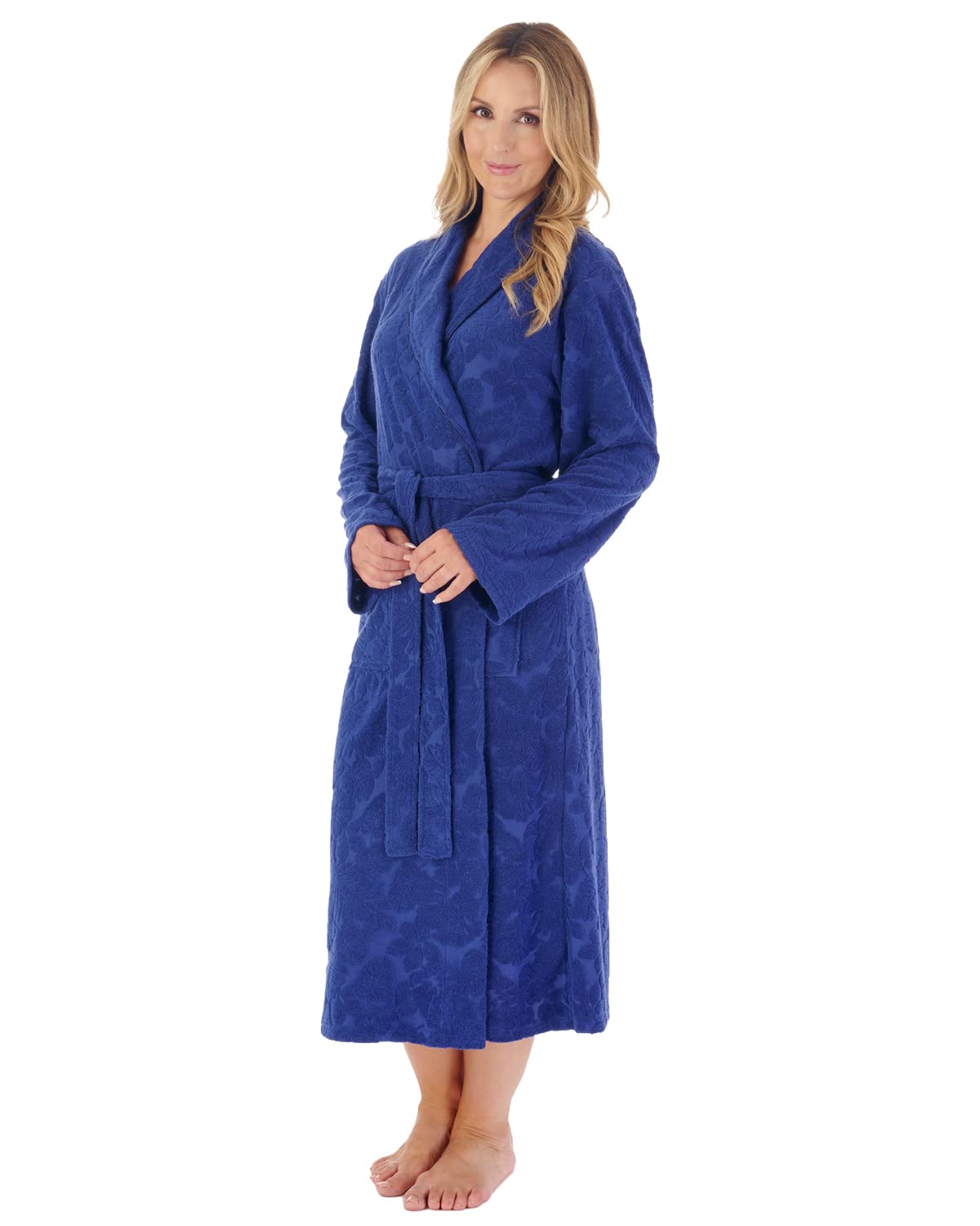 Slenderella Embossed Wrap Dressing Gown HC03312 Navy Medium