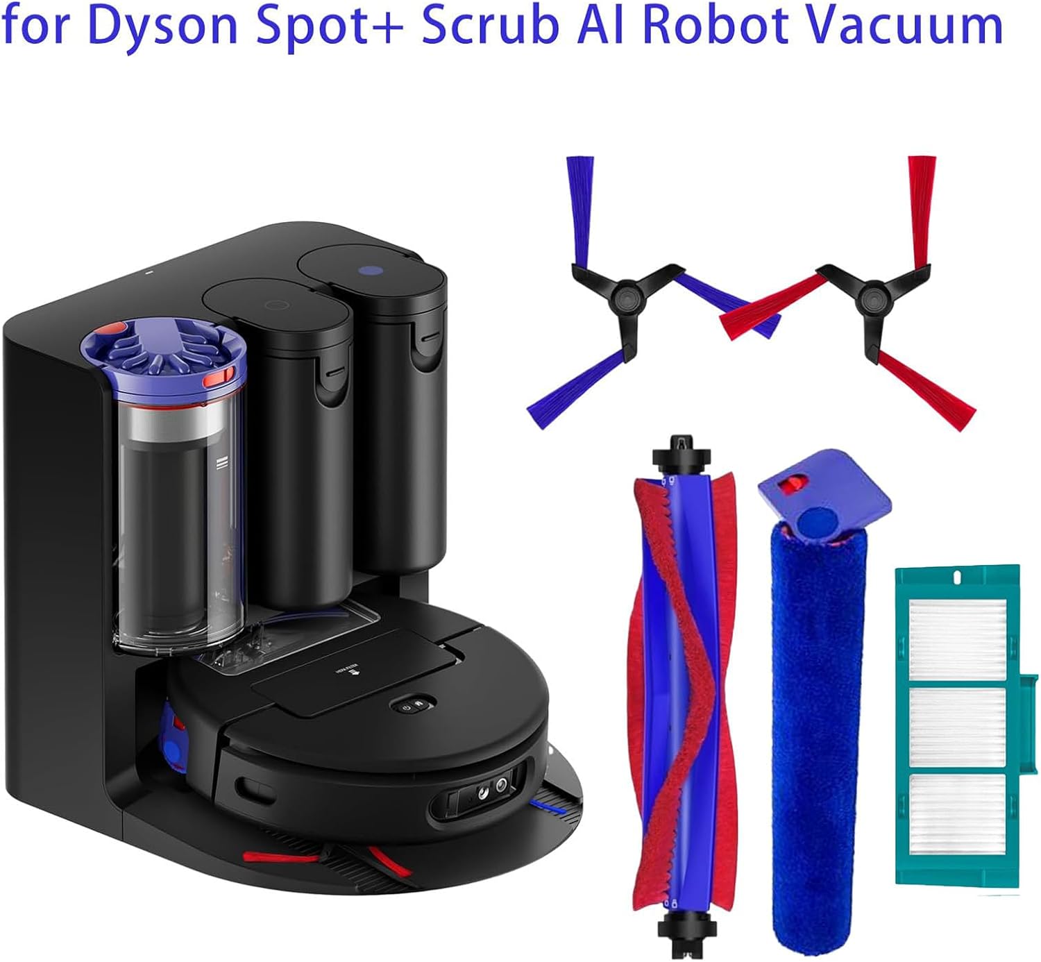 Chuancheng 13Pcs Accessories for Dyson Spot+ Scrub AI Wet and Dry Robot Vacuum Cleaner, Replacment part with 1 Roller Brush 2 Roller Mop 4 HEPA Filter 6 Side Brush