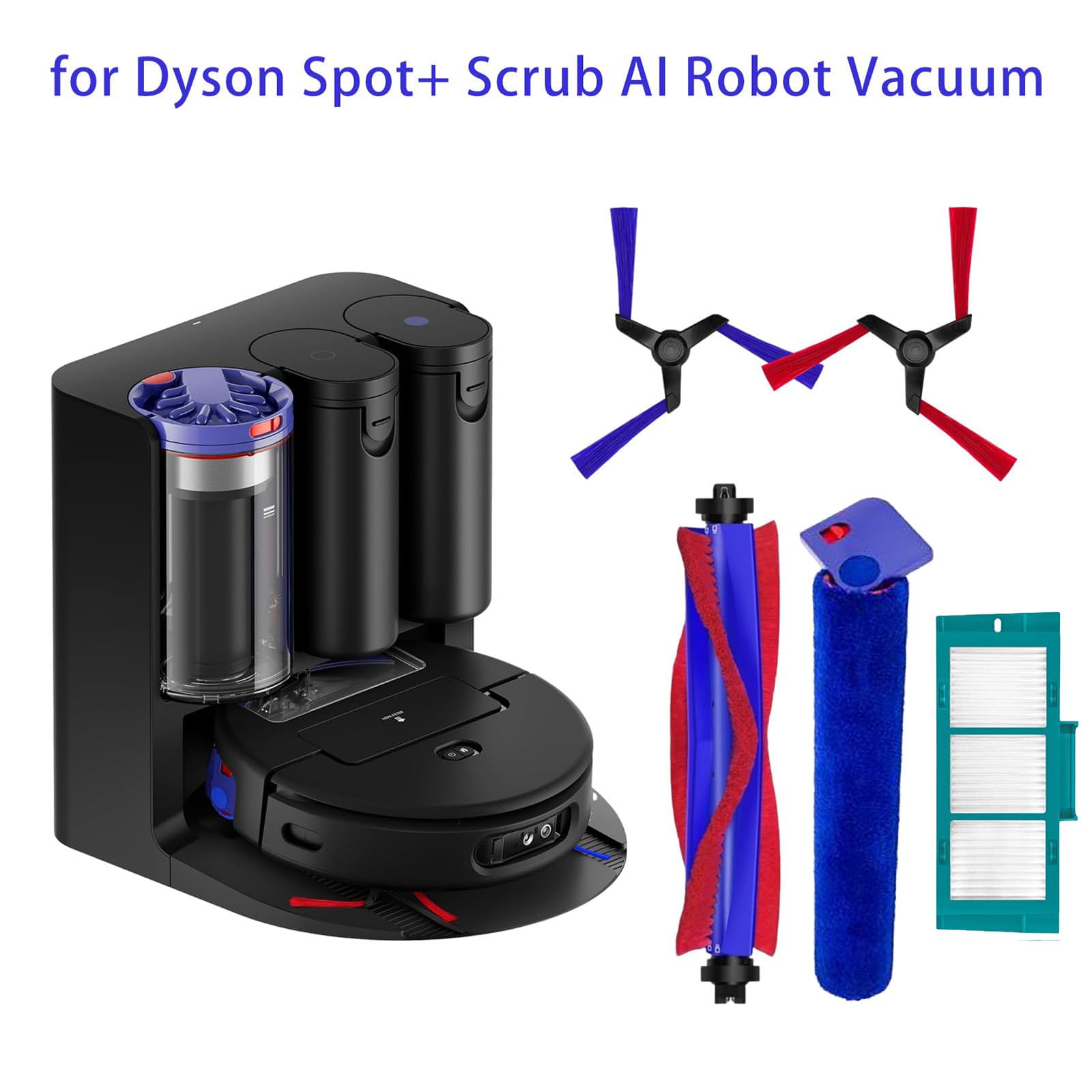 Chuancheng 18 accesorios para aspiradora Dyson Spot+ Scrub AI, robot aspirador húmedo y seco, pieza de repuesto con 2 cepillos de rodillo, 2 trapeadores de rodillo, 4 filtros HEPA, 8 cepillos