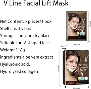 V Line Lifting Mask Double Chin Reducer, V Line Lifting Mask, Face Mask V Shape, Intense Lifting Double Layer Mask, Instant Lift Chin Mask, For Lifting And Firming the Face (5 pcs)