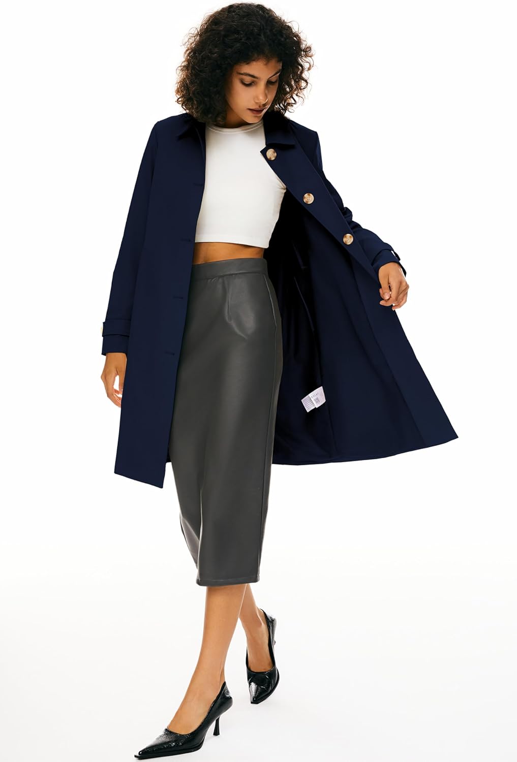 Orolay Women's Single Breasted Trench Coat Mid Long Classic Lapel Windproof Slim Outerwear Coats - Image 4