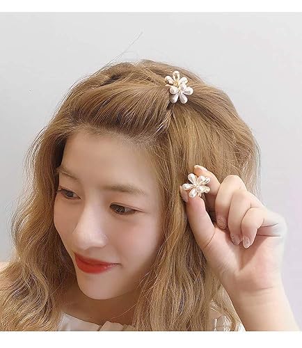 Miniatura 5 de Mini pasadores de pelo de perlas para mujeres y niñas, 10 pinzas de pelo de perlas artificiales, clips de flores para fiestas, bodas y uso diario