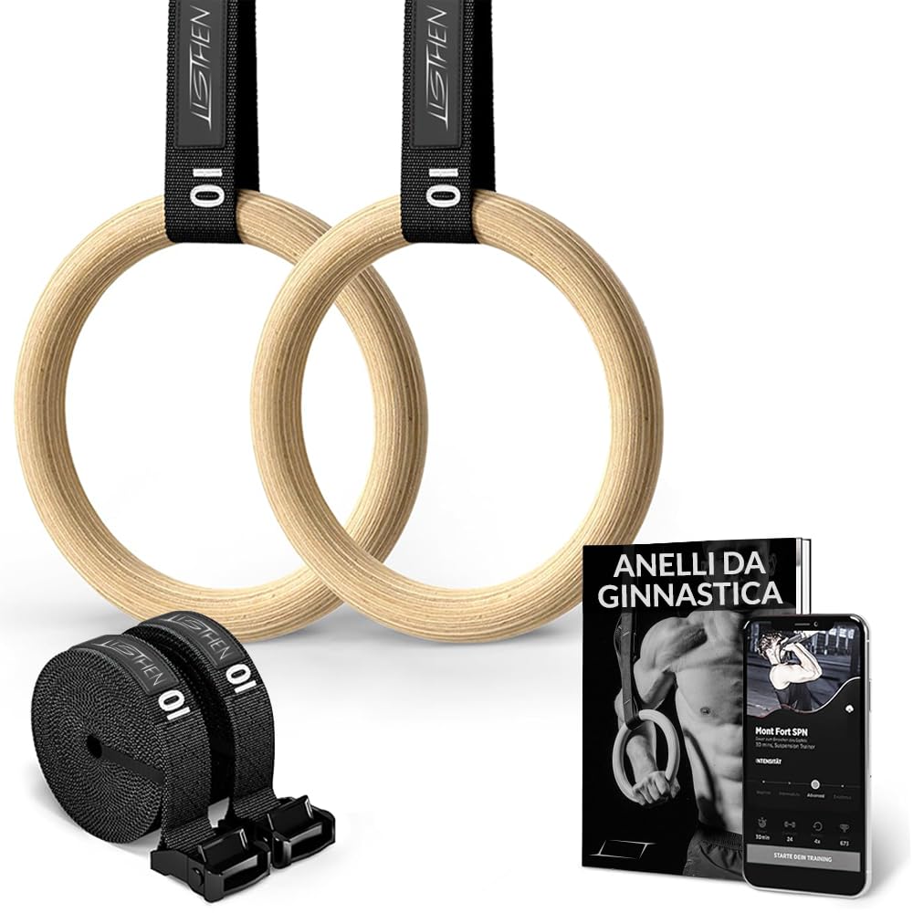 Anelli Ginnastica e Crossfit in Legno, Anelli Calisthenics per Suspension Training, Anelli Palestra e Casa, Trazioni Dips Pull up, Allenamento a Corpo Libero, Crossfit, Fitness, Aerobica