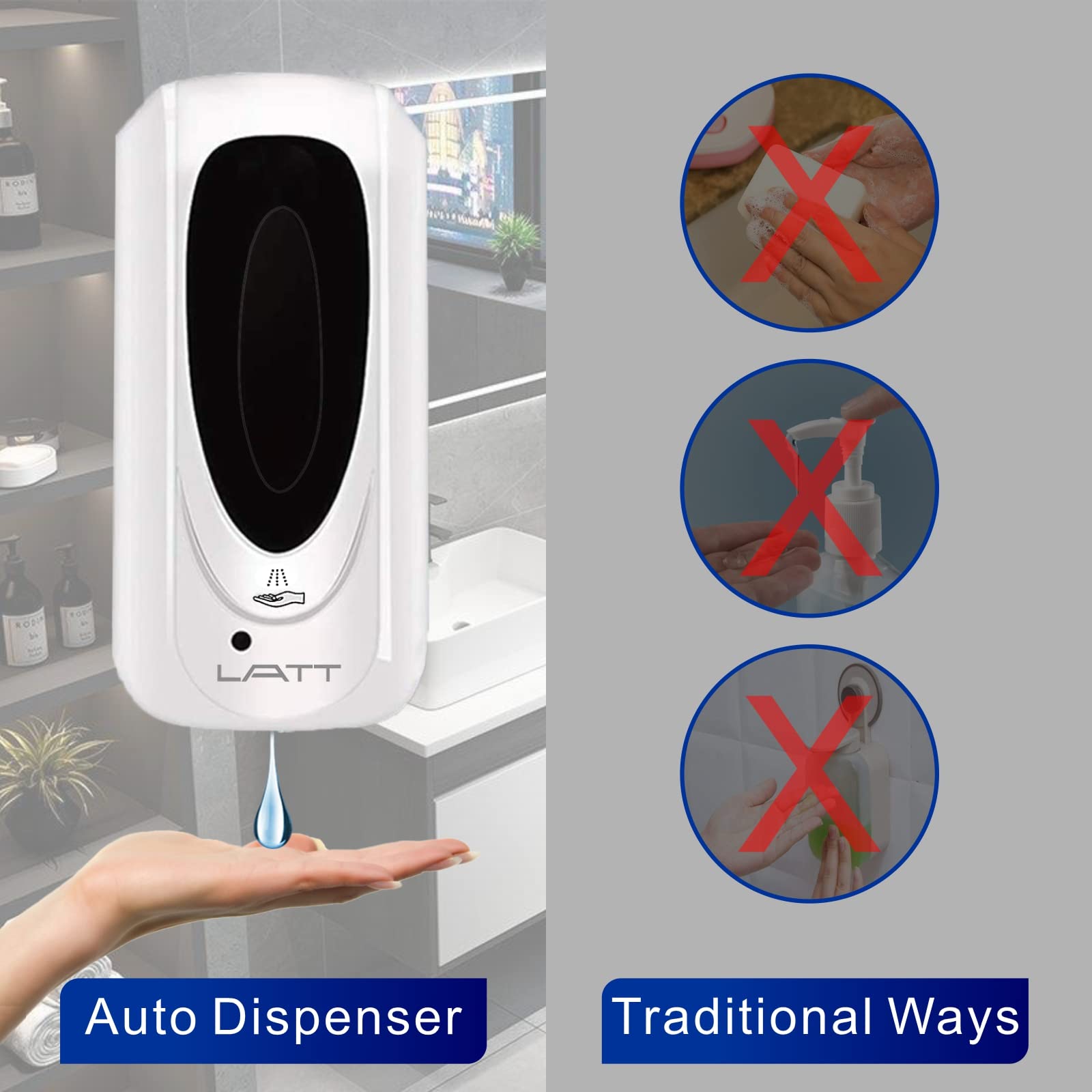 Dispensador de jabón de Montaje en Pared, dispensador de jabón automático sin Tacto, Bomba infrarroja, Gran Capacidad, 1000 ml, Modelo de Gel/líquido...