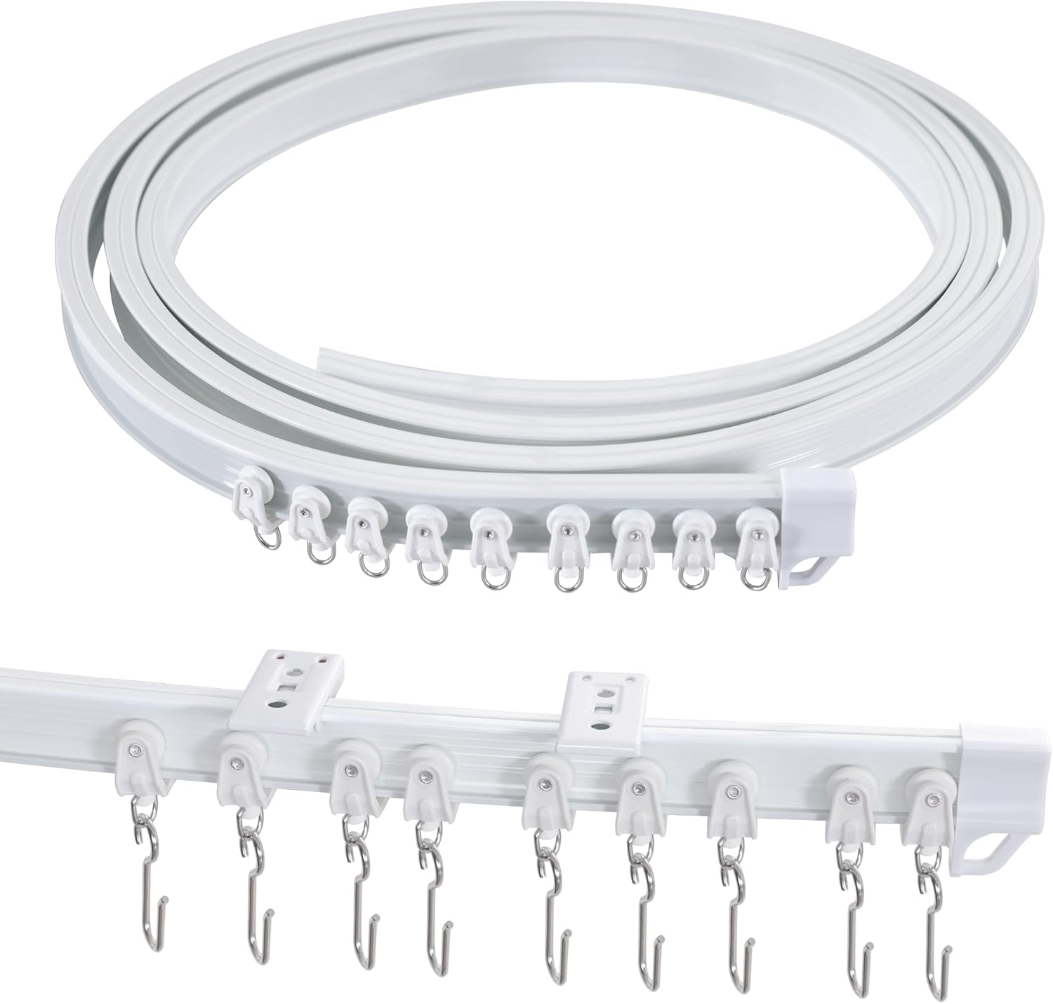 H.VERSAILTEX Ceiling Curtain Track Flexible Bendable Ceiling Mount for Curtain Rail 16.4ft (5M) Room Divider Curtain Track Systerm for RV Bay Window Curved Curtain Track for Bunk Bed Curtain, White