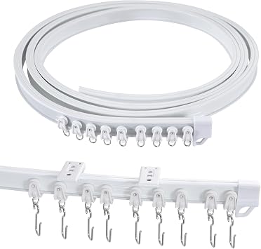 H.VERSAILTEX Ceiling Curtain Track Flexible Bendable Ceiling Mount for Curtain Rail 9.8ft 3M Room Divider Curtain Track Systerm for RV Bay Window Curved Curtain Track for Bunk Bed Curtain, White