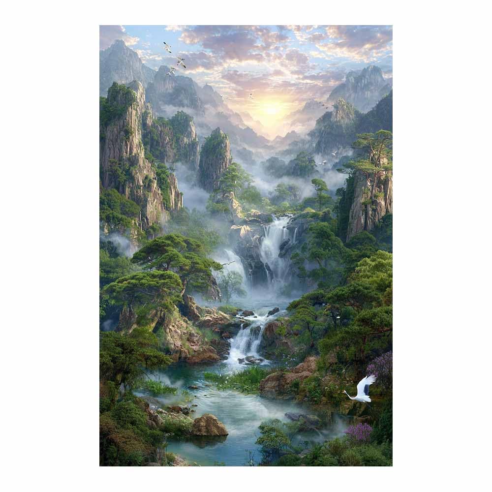 HUYEEI Landscape Wall Art Mountain Waterfall Scenery Modern Canvas Print On Artwork, Suitable for living room, bedroom, for Kids Room Decoretc.(green)-70x100cm Unframed