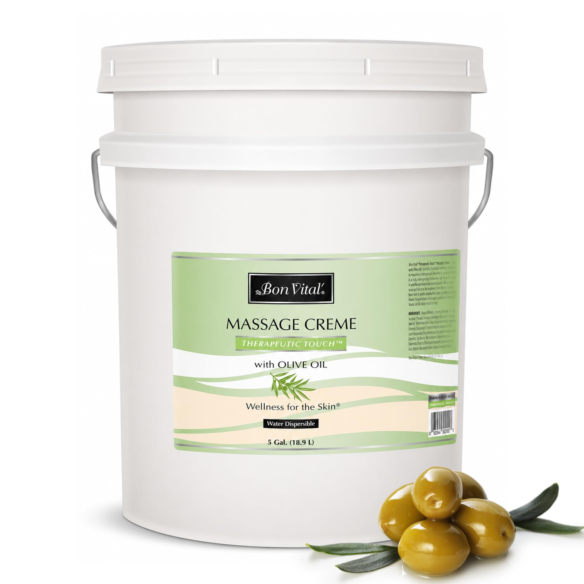 Bon Vital' Therapeutic Touch Massage Creme, Professional Massage Therapy Cream with Olive Oil to Repair Dry Skin & Soothe Sore Muscles, Full Body
