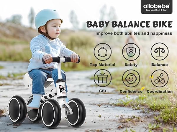 allobebe Baby Balance Bike for 1 Year Old, Toddler First Balance Bike, No Pedal Infant 4 Wheels Baby Walker First Birthday Gift, Mini Bike for 12-24 Months, Spotty Dog by allobebe - Used condition - Image 6