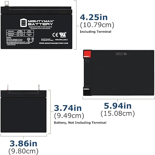 Miniatura 2 de Mighty Max Battery ML15-12NB 12V 15AH Replacement Battery Compatible with Peg Perego Magica HP0260-3 Pack