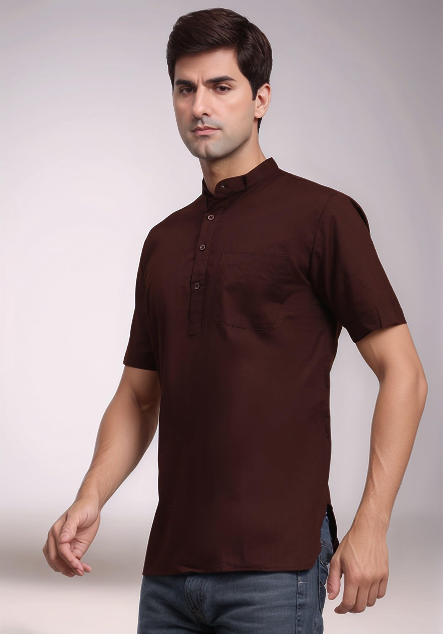 SKAVIJ Indiana Etnico Uomo Tunica Corto Camicia Kurta