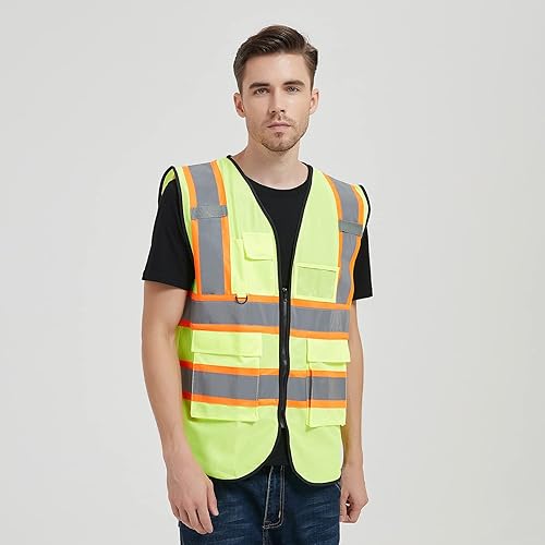 Miniatura 6 de Chaleco de seguridad reflectante de alta visibilidad con 5 bolsillos y cremallera clase 2 para adultos, unisex, ropa de trabajo de seguridad para la