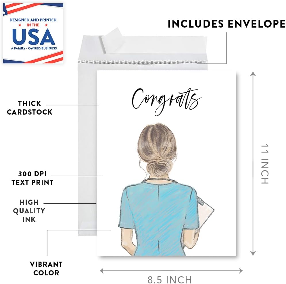 Andaz Press Funny Congratulations Jumbo Card With Envelope, Congrats, Female Scrub Design, Graduation Greeting Card for Med School, Nursing, Healthcare, Doctor, Nurse, Her, 8.5 x 11 inch, 1-Pack
