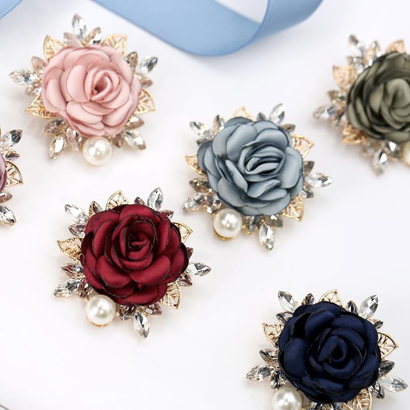 Image of Rose Flower Brooch for Women Large Flower Brooch Elegant Pearl Brooches Handmade Crystal Pearl Pins Fabric Floral Lapel Pin Christmas Valentine's Day Dress Suit Accessories
