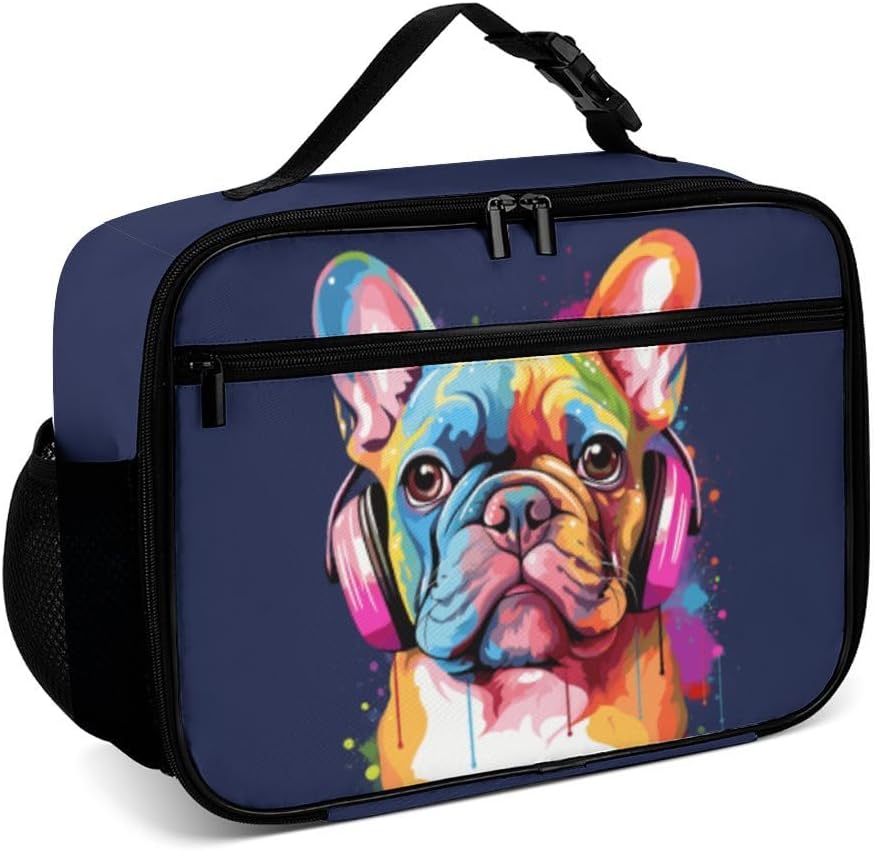Colorful Dog French Bulldog Reusable Lunch Box Insulated Lunch Bag Cooler Bag Lunchbox Meal Food Container Tote Bag for Women Kids Girls Boy School Camping Hiking Picnic Beach Travel