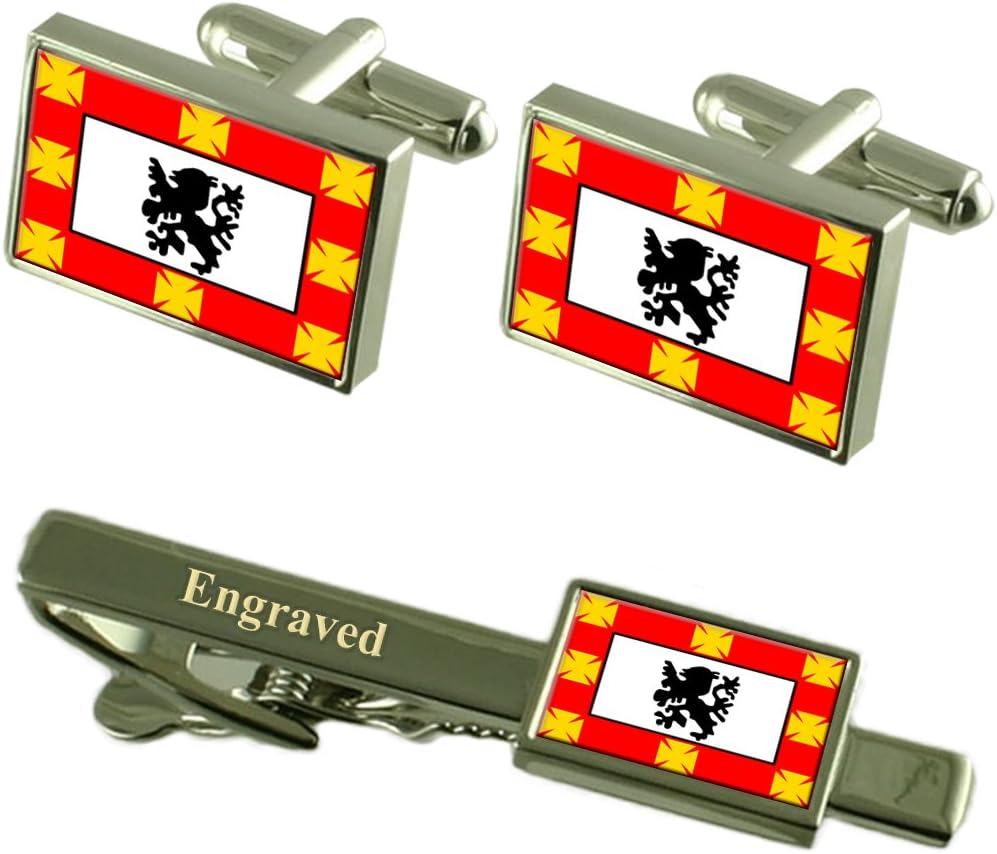 Sao Vicente City Sao Paulo State Flag Cufflinks Engraved Tie Clip Set