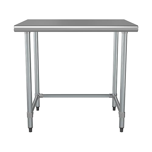 Miniatura 14 de Mesa de trabajo de base abierta de acero inoxidable 430 de calibre 18 de 30 x 72 pulgadas con ruedas giratorias de zinc resistentes de 5 pulgadas