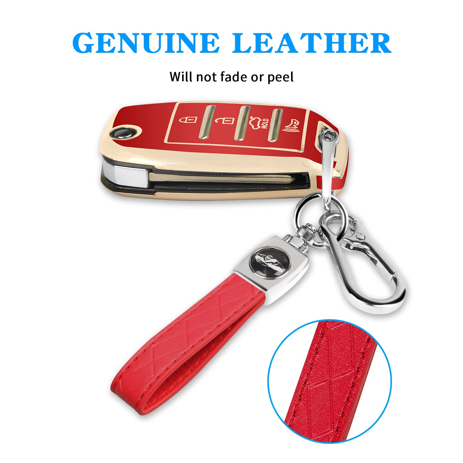 HUBEIVO Metal Key Fob Cover For Kia - Compatible With Forte, Sorento, Seltos, Soul, Telluride (2018+), Red Case