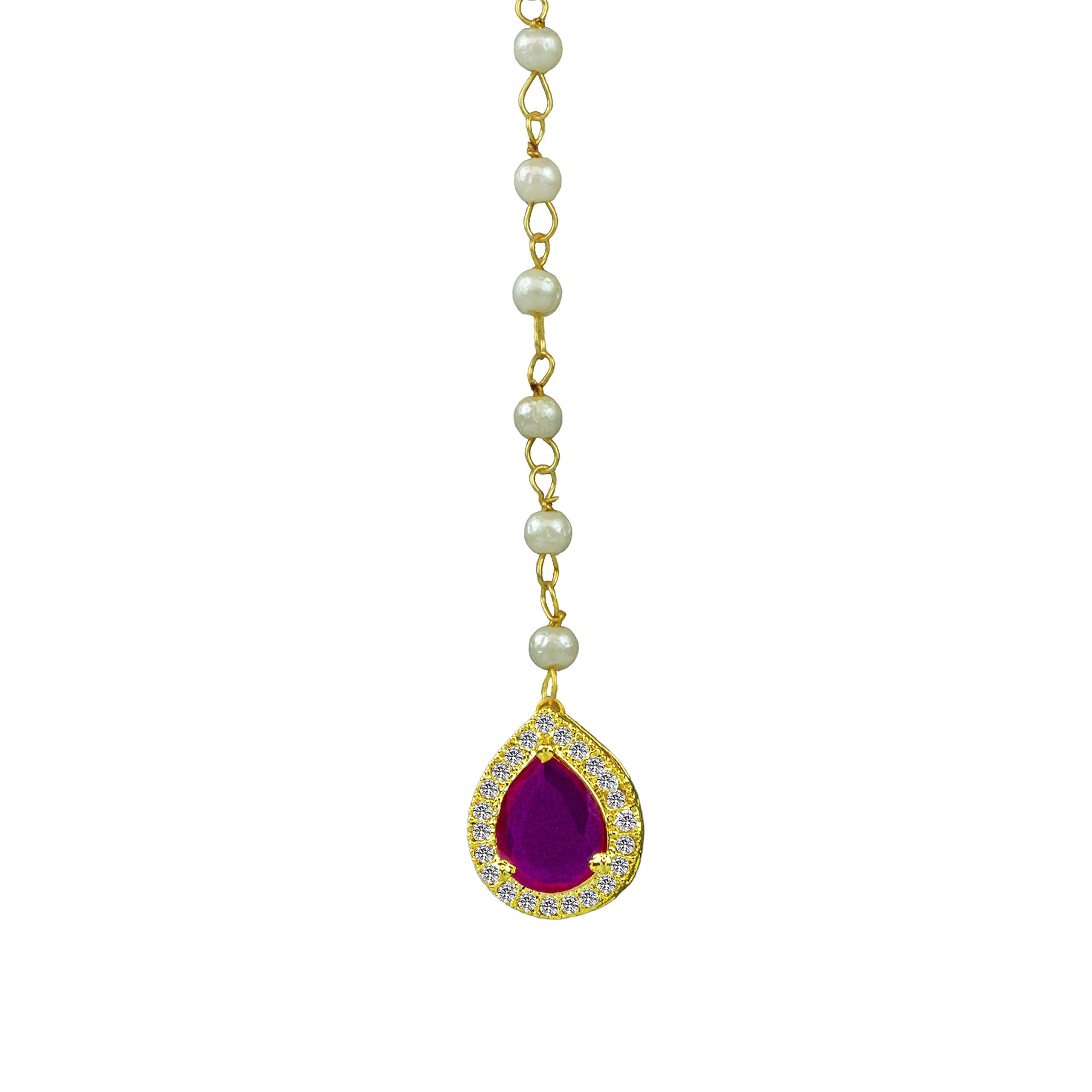 Kyoot Jewels Maang Tikka Gold Plated Alloy Maang Tikka Traditional American Diamond CZ Studded Forehead Jewellery for Women and Girls (Ruby) (B0BSNF7G3G) Amazon Price History, Amazon Price Tracker
