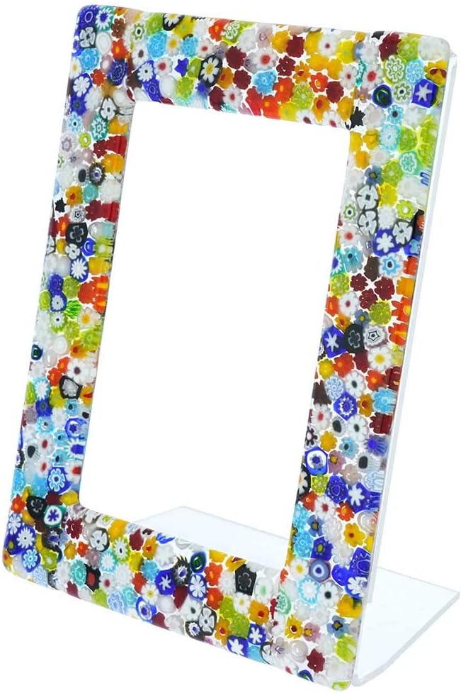 Glass Of Venice Murano Glass Millefiori Photo Frame Multicolor 4X6 Inch for Tabletop Display Horizontal Vertical Home Decor- Photo Display Handmade in Italy