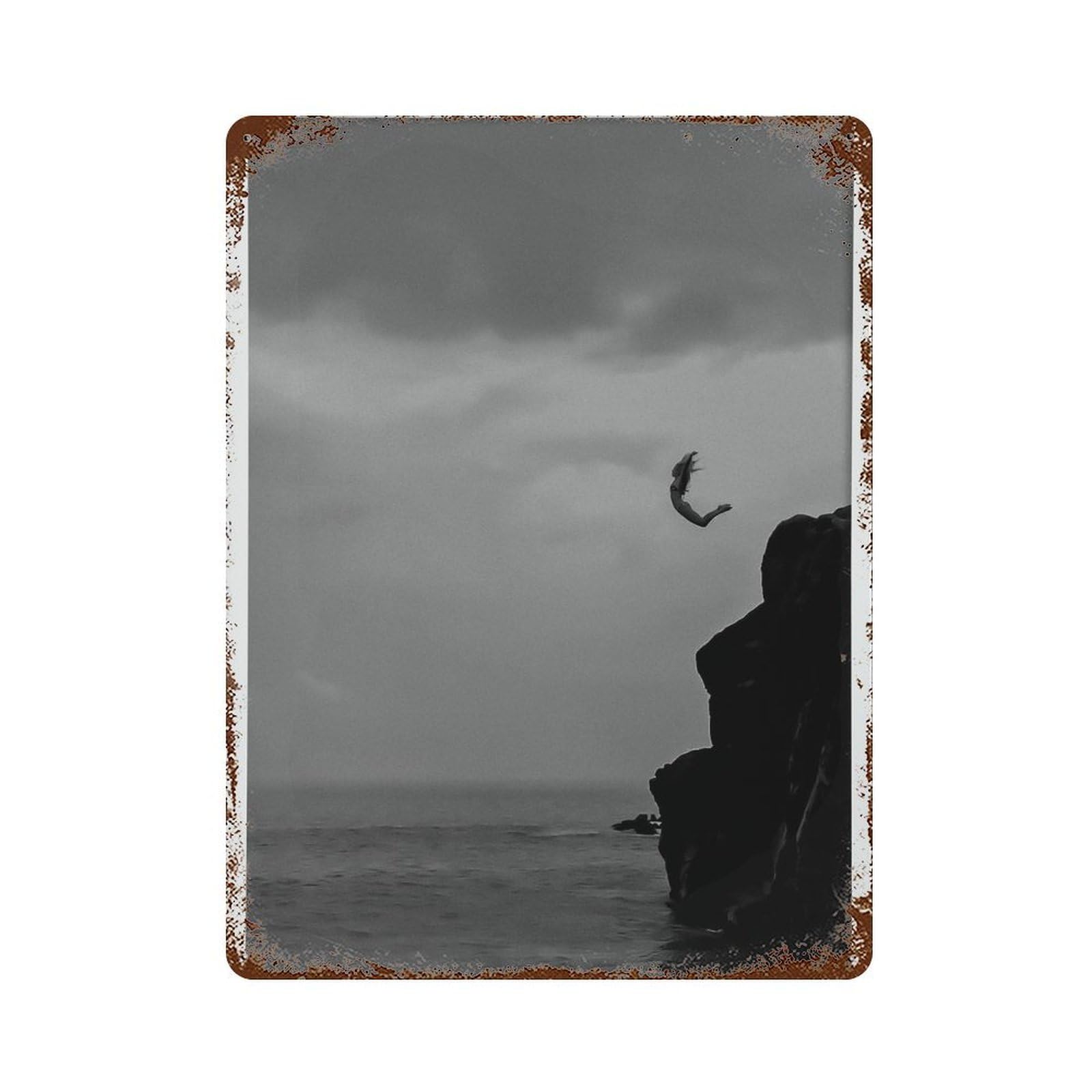 xiaoxiaoshen Cliff Dive Vintage Black And White Photography Wall Decor Art Metal Tin Poster Modern Home Decor Art Home Bar Shop Decorations Vintage Sign 40x30cm