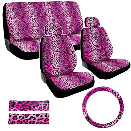 BDK Leopard Car Seat Covers for Women - Universal Fit, Micro Fit Material (Pink)