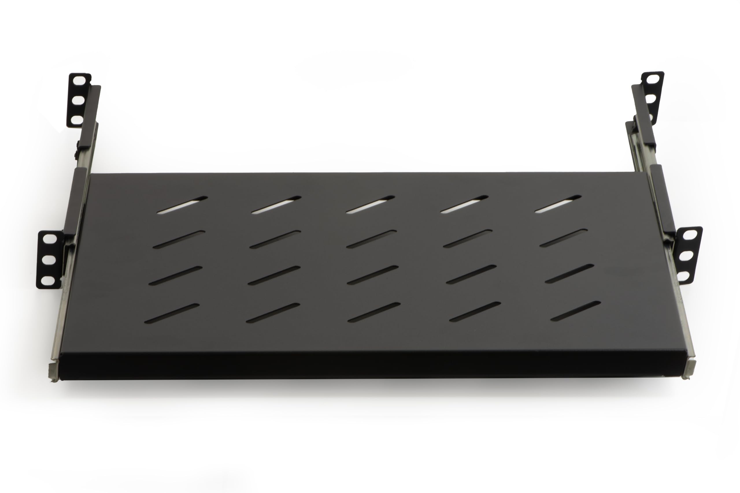 Link LKRIP350EN - Mensola Estraibile per Armadio Rack 19 Pollici Universale (48x35x4,5 cm, Nero RAL9005) – Acciaio Traforato per Ventilazione – Portata 40 kg e Kit Montaggio Incluso