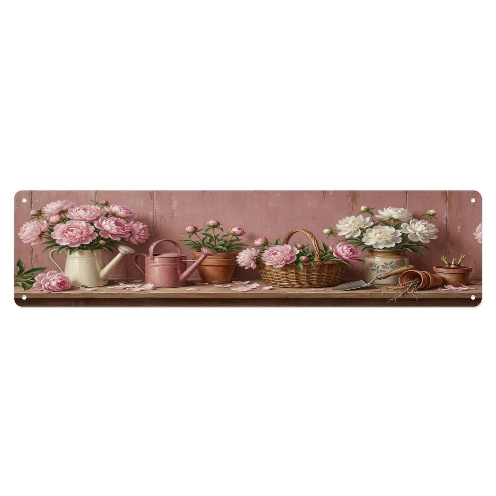 Floral Garden Tools Peony Blush Pattern Print Metal Tin Sign